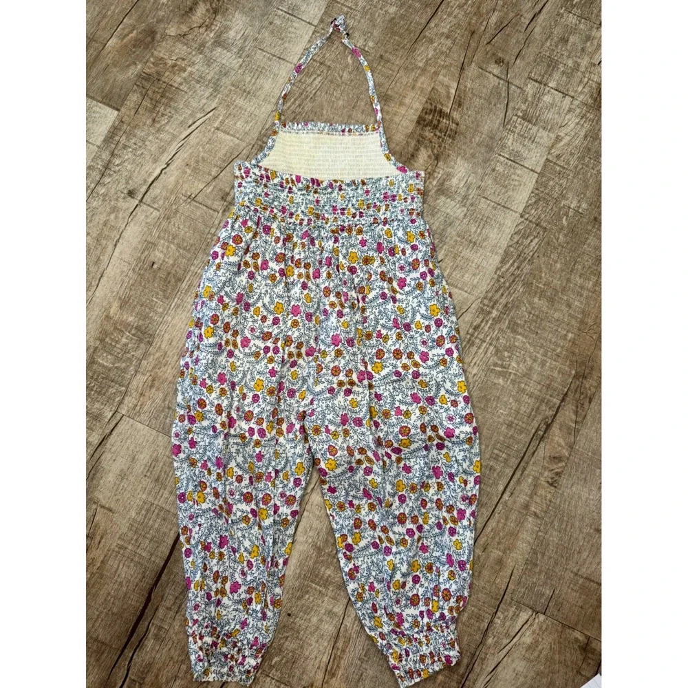 Old‎ Navy Kids Floral Smocked Halter Jumpsuit White Pink Yellow 4T